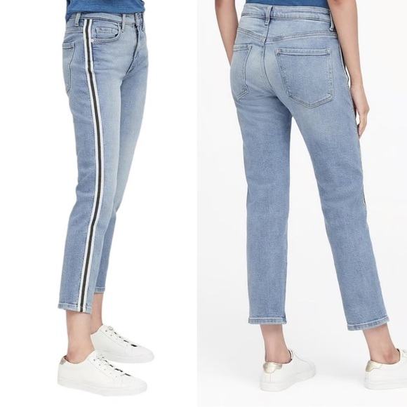 Banana Republic • Mid Rise Straight Jeans light wash black blue side stripe - Picture 9 of 9